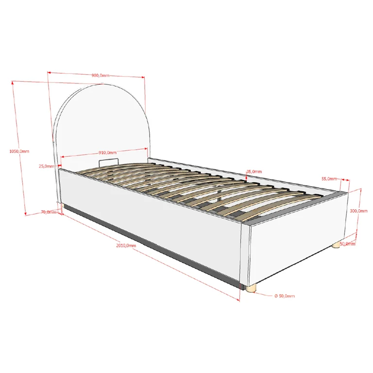 Lit coffre 90x200 sommier inclus Vipack Moon Vert