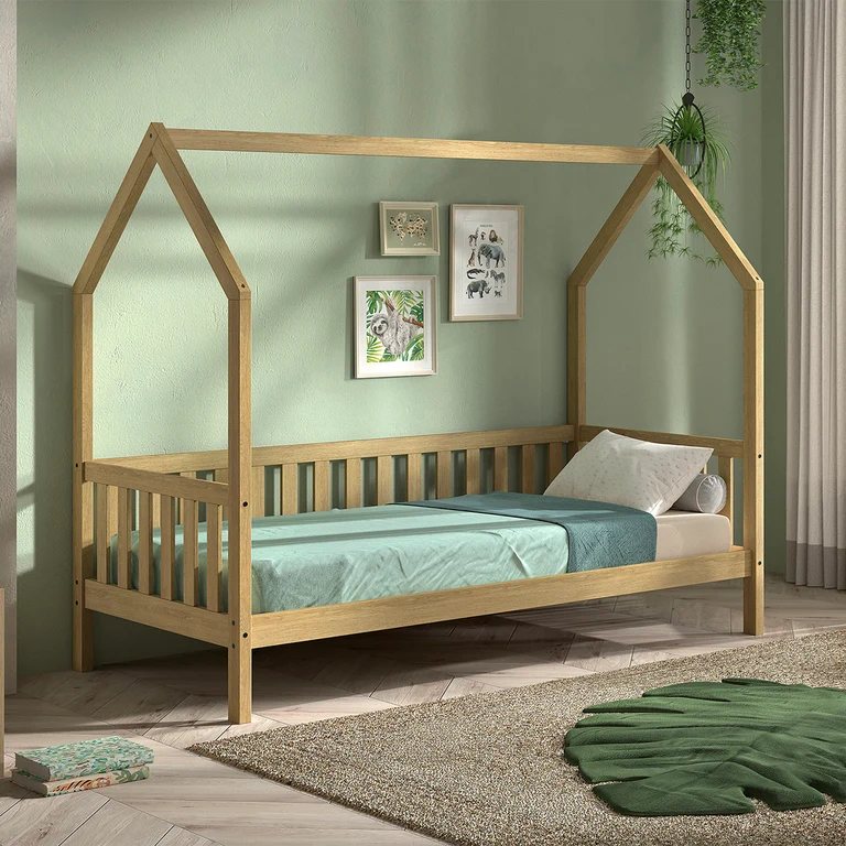 Lit cabane 90x200 sommier inclus Vipack Dallas Bois
