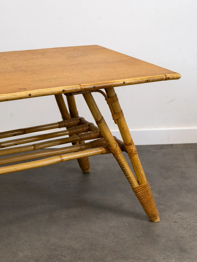 Léonie, la table basse en bambou et rotin N°1037