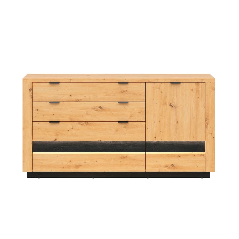 Buffet 1 porte 4 tiroirs avec LED Glenn Bois et Noir