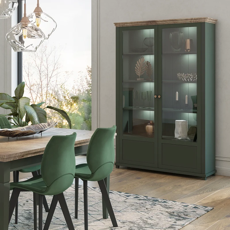 Vaisselier 2 portes Martin Vert et Bois