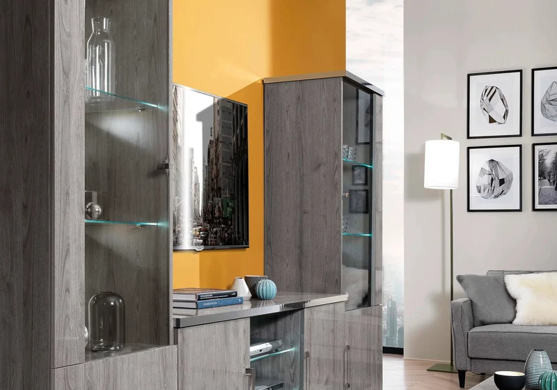 Meuble tv laqué chêne gris NIVES