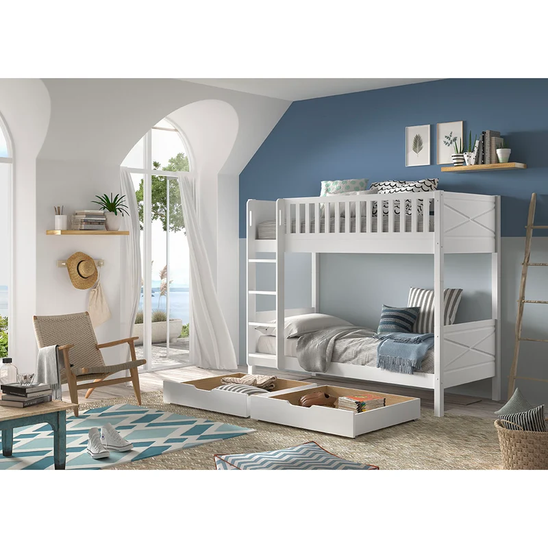 Lit superposé 90x200 sommiers et tiroirs inclus Vipack Scott Blanc