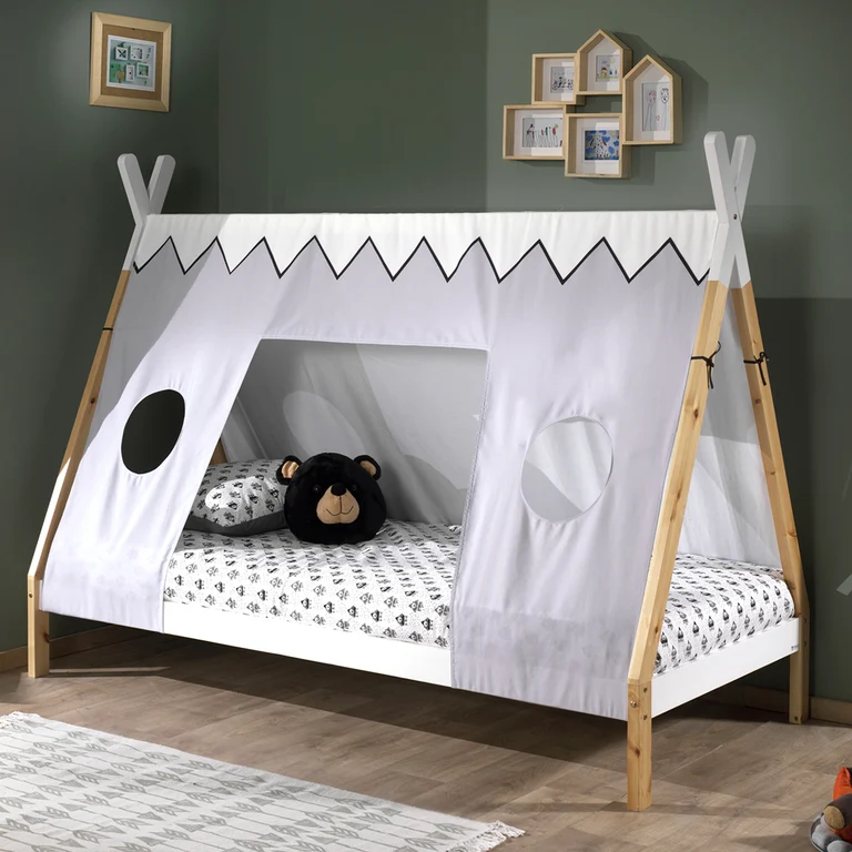 Lit tipi 90x200 sommier et housse inclus Vipack - Bois et blanc