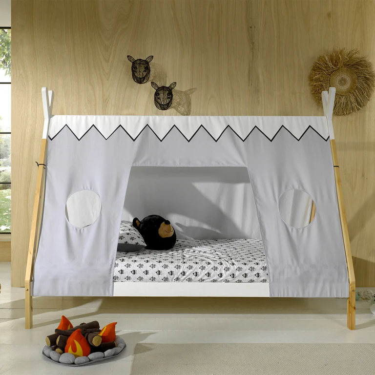 Lit tipi 90x200 sommier et housse inclus Vipack - Bois et blanc