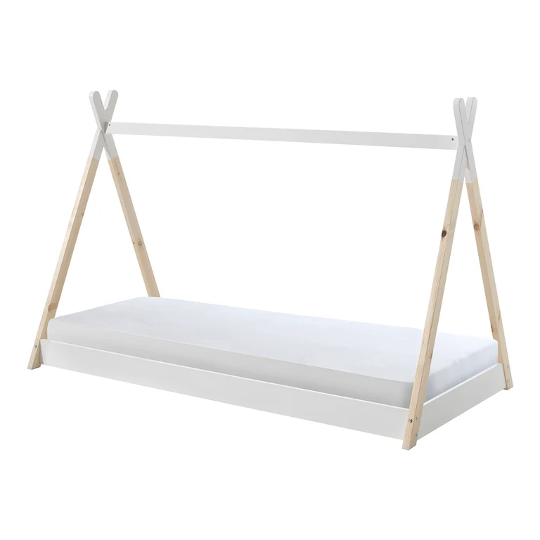 Lit tipi 90x200 sommier et housse inclus Vipack - Blanc et bois