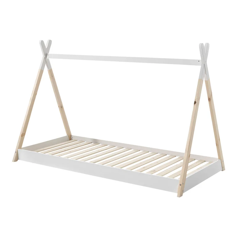 Lit tipi 90x200 sommier et housse inclus Vipack - Blanc et bois