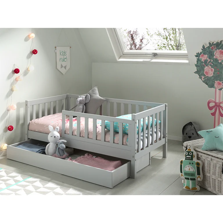 Lit 70x140 sommier et tiroir inclus Vipack Tod - Gris