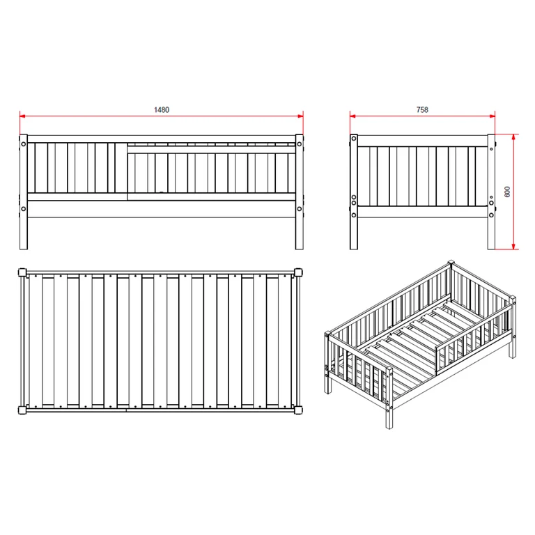Lit 70x140 sommier et tiroir inclus Vipack Tod - Gris