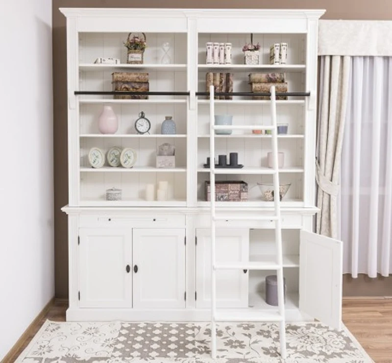 Casa Padrino Bücherregal im Landhausstil mit 4 Türen und Leiter, 200 x 40 x 240 cm