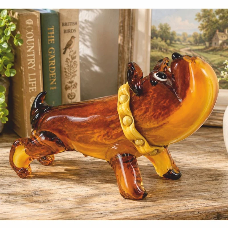 Casa Padrino Deko Glasfigur Englische Bulldogge Braun / Gelb 40 cm - Glas Deko Figur - Schreibtisch Deko - Deko Accessoires
