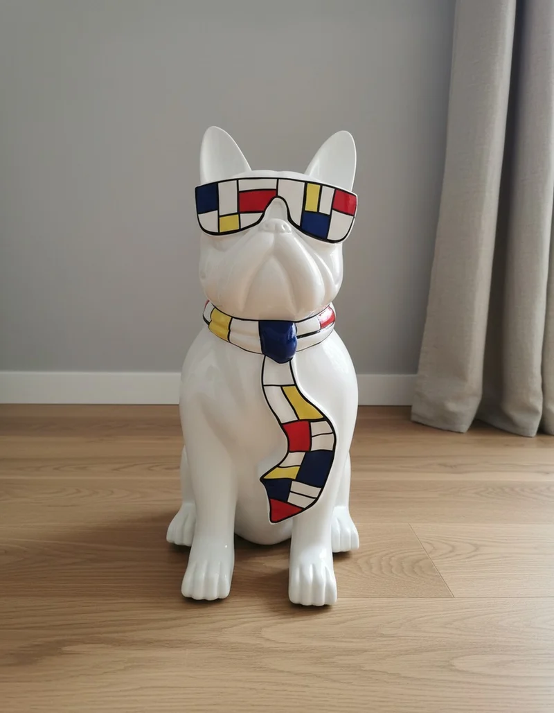 Casa Padrino Luxus Deko Skulptur Hund Bulldogge Brille Krawatte Mondrian H. 80 cm - Deko Skulptur - Deko Figur - Tierfigur - Gartendeko