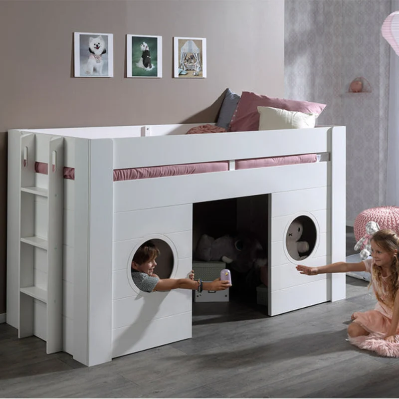 Lit Cabane 90x200 Sommier Inclus Vipack Freya - Blanc