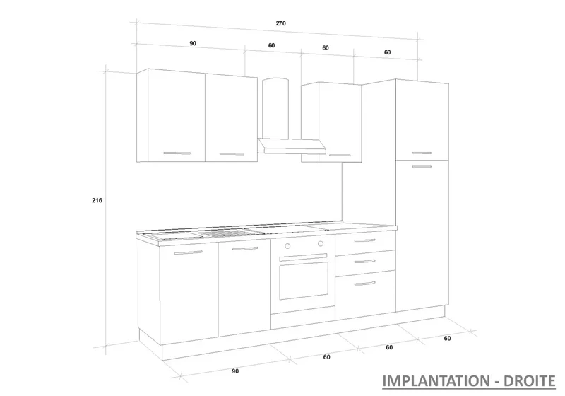 Cuisine Aménagée Gris Chêne STAR 270 - Électroménager Inclus