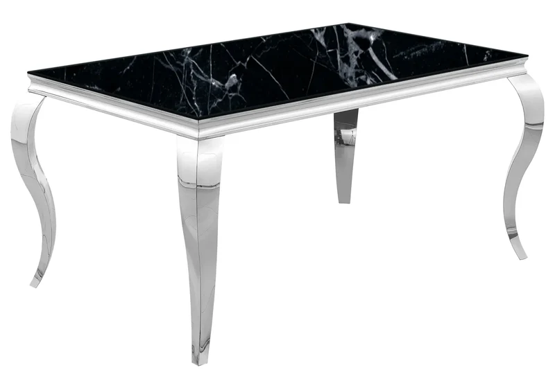 Table et chaises capitonnées marbre noir argent - Neo