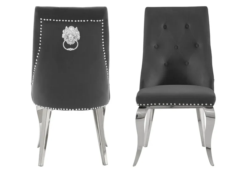 Table et chaises capitonnées verre blanc argent - Neo