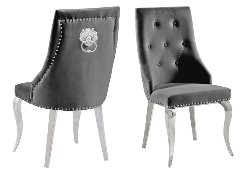 Table et chaises capitonnées verre blanc argent - Neo