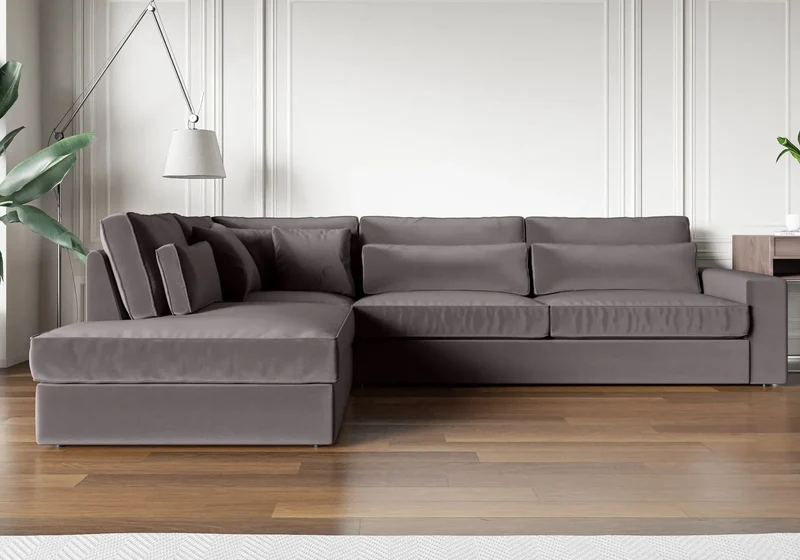 Canapé angle velours gris - Ena