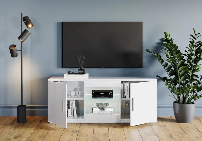 Ensemble meuble TV laqué blanc VENERE