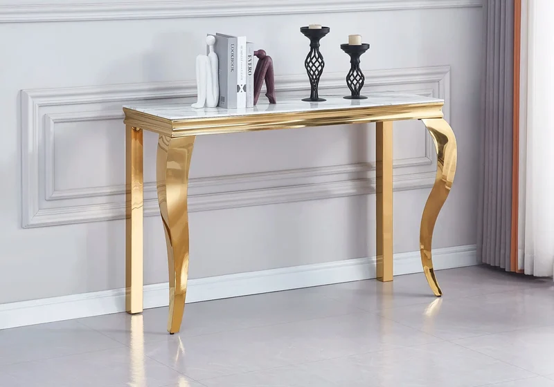 Console dorée marbre blanc - Maja