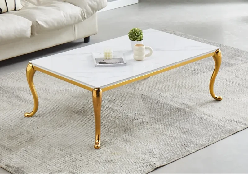 Table basse argent céramique marbre blanc - Sofie