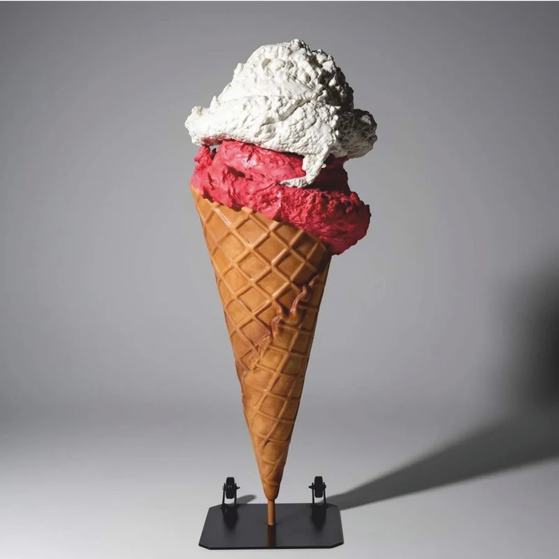 Casa Padrino XXL Deko Eis im Hörnchen mit Ständer Weiß / Pink / Braun / Schwarz H. 175 cm - Eisdielen Dekoration