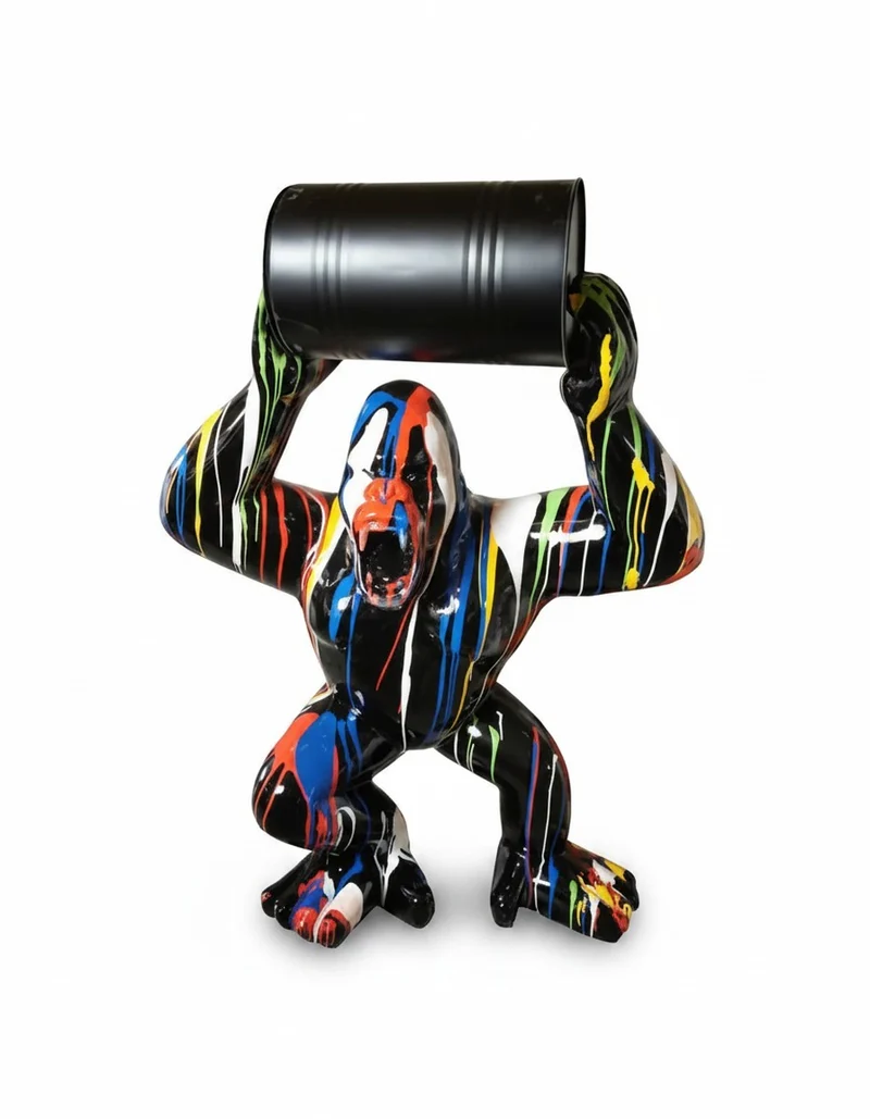 Casa Padrino Luxus Deko Skulptur Affe Gorilla Matte Barrel Mülleimer H. 140 cm - Riesige Gartenskulptur - Lebensgroße Skulptur - XXL Deko Skulptur - XXL Deko Figur