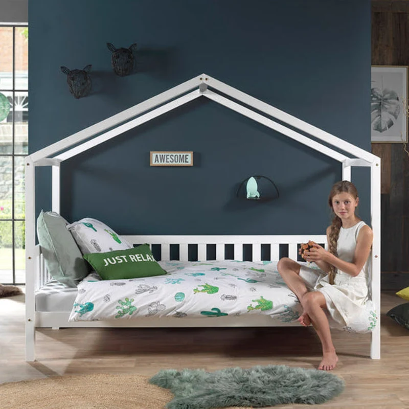 Lit cabane MH 90x200 Sommier inclus Vipack Dallas - Blanc