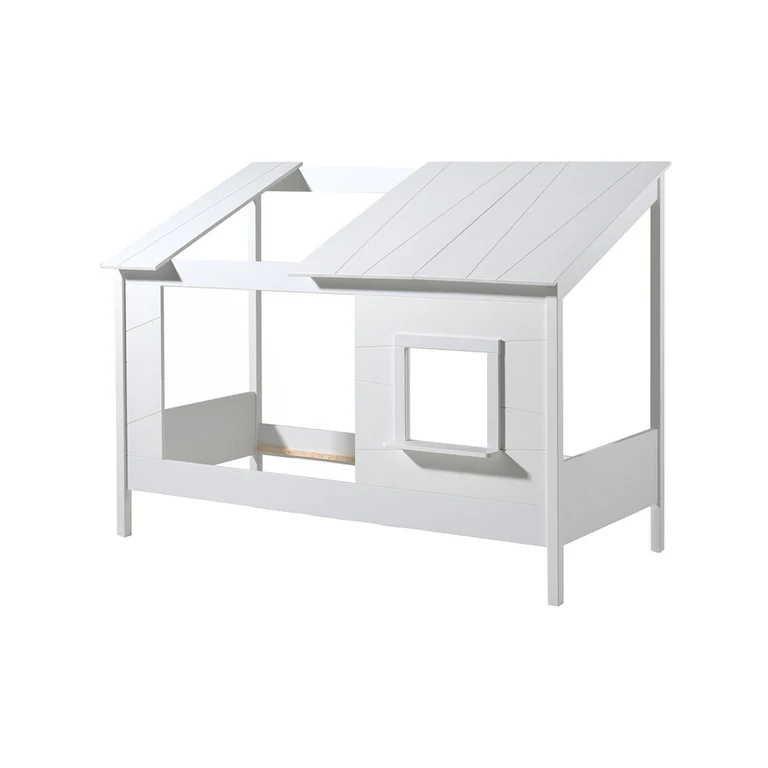 Lit Cabane 90x200 toit semi-ouvert et fenêtre Sommier inclus Vipack HouseBed - Blanc