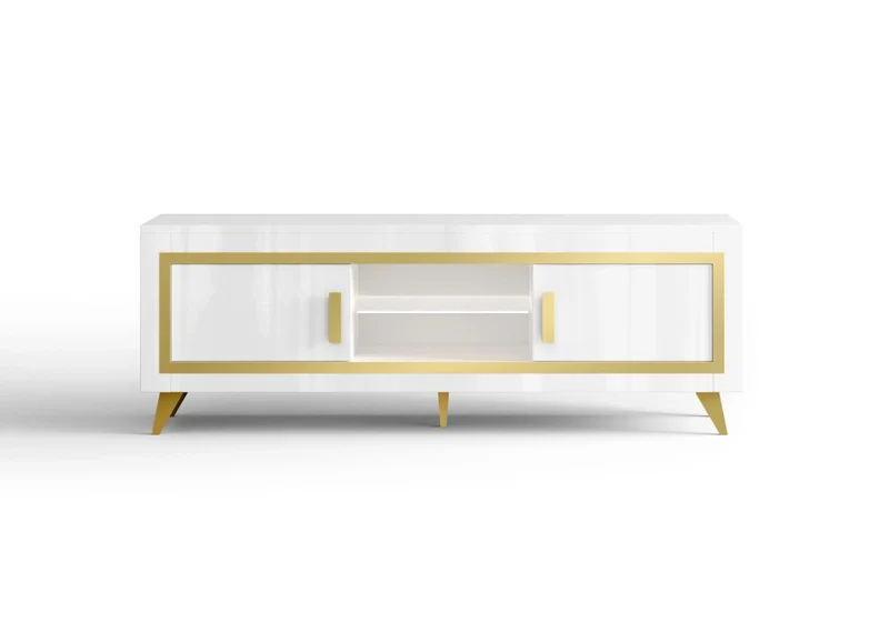 Mur tv laqué blanc doré led GOLD