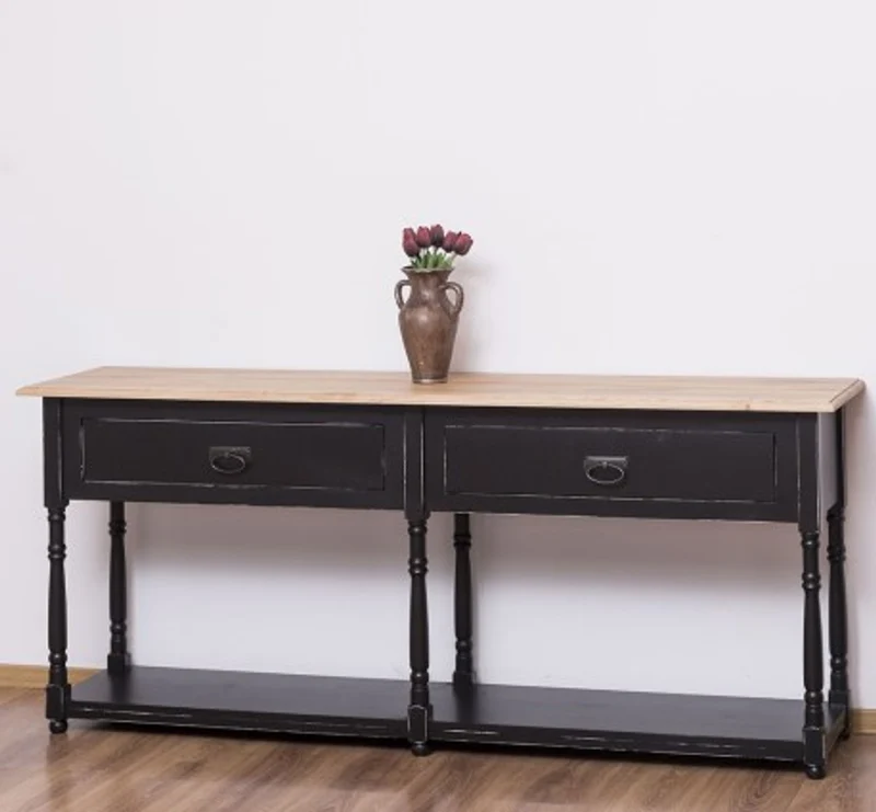 Casa Padrino Konsole im Landhausstil mit 2 Schubladen und Eichenholzplatte, 180 x 45 x 76 cm