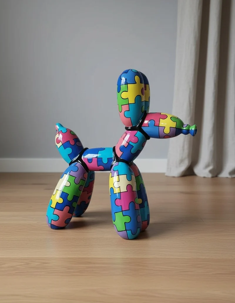 Casa Padrino Luxus Deko Skulptur Hund Puzzle H. 100 cm - Riesige Gartenskulptur - Lebensgroße Skulptur - XXL Deko Skulptur - XXL Deko Figur