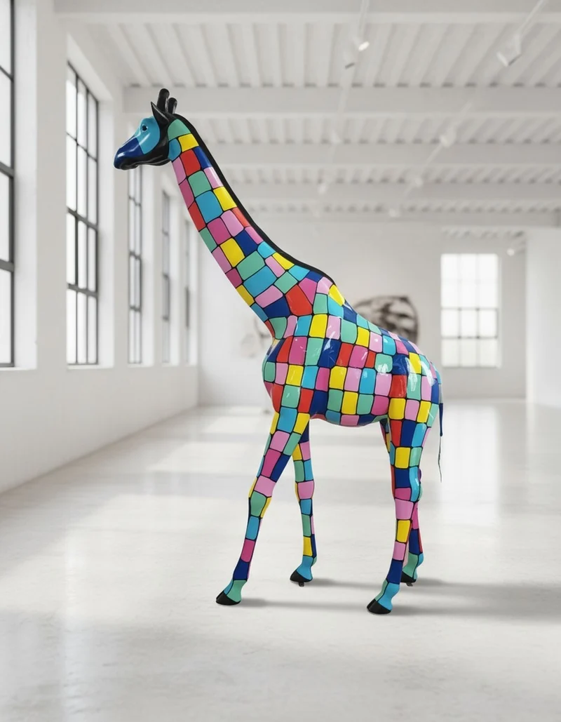 Casa Padrino Luxus Deko Skulptur Giraffe Bunt H. 320 cm - Riesige Gartenskulptur - Lebensgroße Skulptur - XXL Deko Skulptur - XXL Deko Figur
