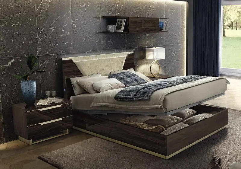 Chambre complète capitonné noyer LADY