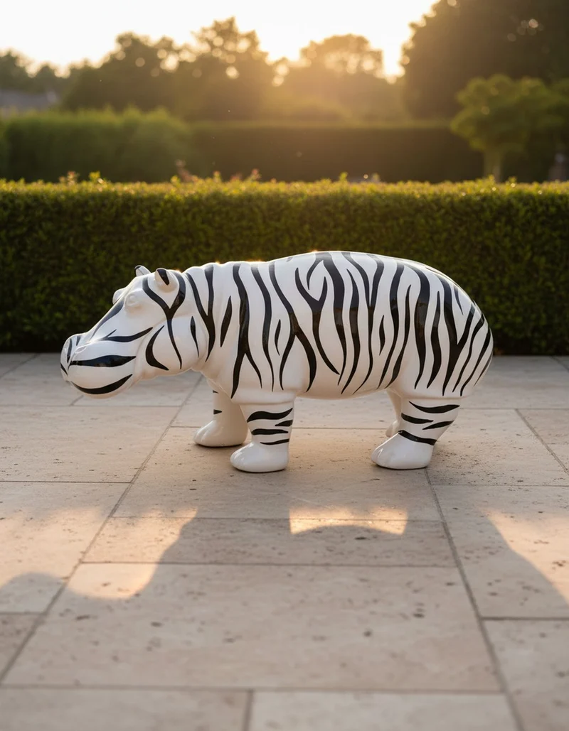 Casa Padrino Luxus Deko Skulptur Nilpferd Zebra H. 45 cm - Deko Skulptur - Deko Figur - Tierfigur - Gartendeko