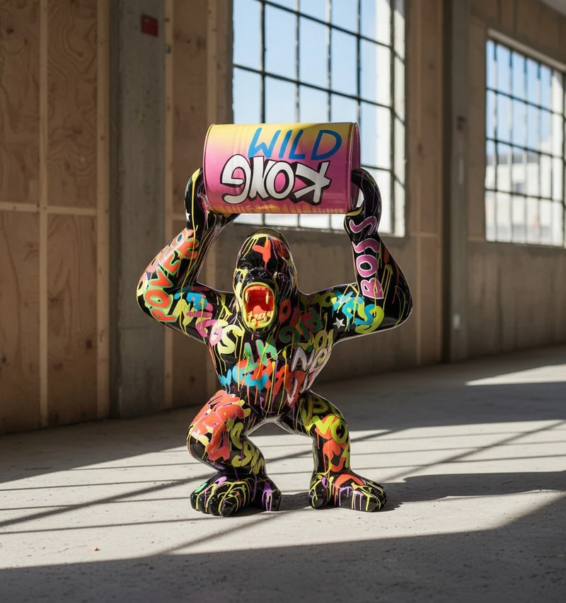 Casa Padrino Luxus Deko Skulptur Affe Kong Wütende Gorilla Metallfass H. 250 cm - Riesige Gartenskulptur - Lebensgroße Skulptur - XXL Deko Skulptur - XXL Deko Figur