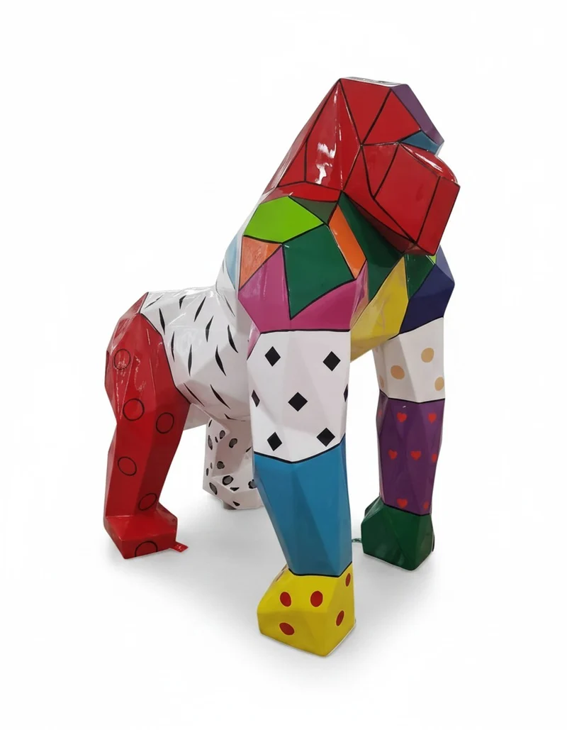 Casa Padrino Luxus Deko Skulptur Affe Facettierter Gorilla ART Color H. 128 cm - Riesige Gartenskulptur - Lebensgroße Skulptur - XXL Deko Skulptur - XXL Deko Figur