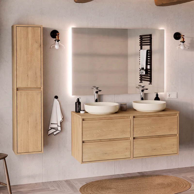 Ensemble meuble sous-vasque 120cm et colonne Edmé Bois