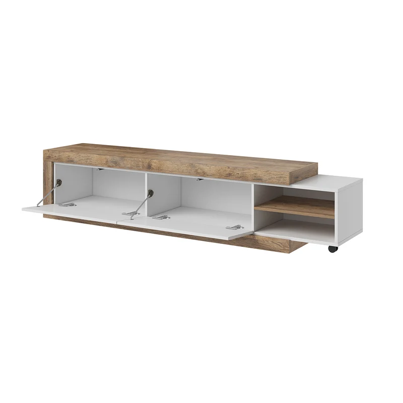 Meuble TV 2 portes 200 cm Azior Blanc et Bois