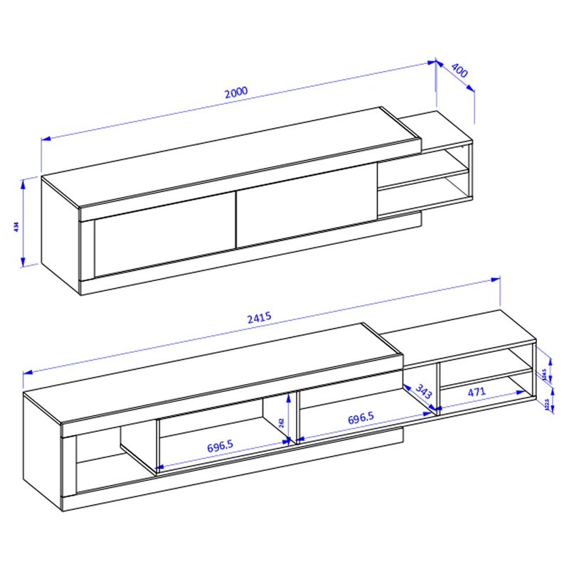 Meuble TV 2 portes 200 cm Azior Blanc et Bois