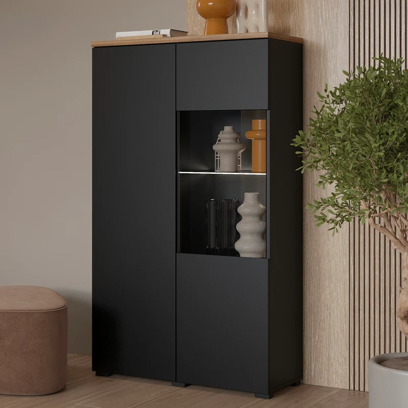 Vaisselier 2 portes Liko Noir et Bois