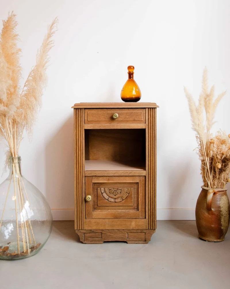 Odile, la table de chevet en marbre et bois N°1399