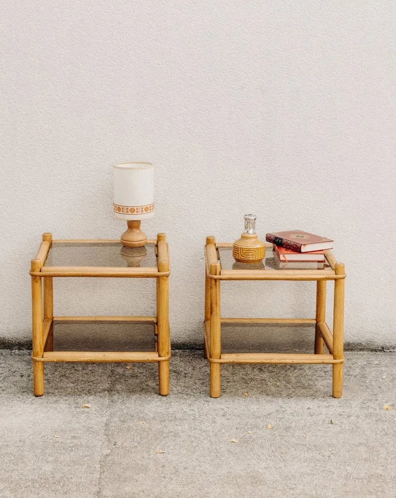 Maïa, la paire de tables de chevet en pin massif et verre N°1511