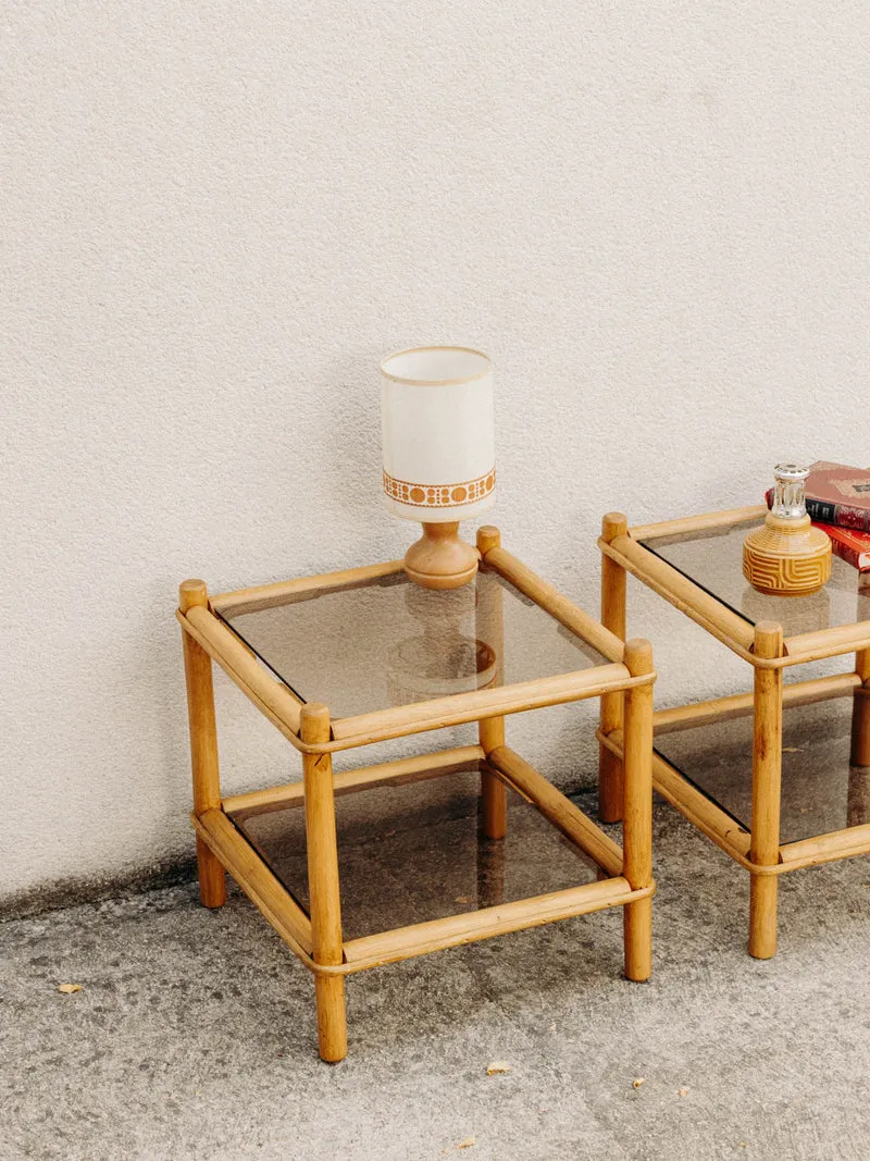 Maïa, la paire de tables de chevet en pin massif et verre N°1511