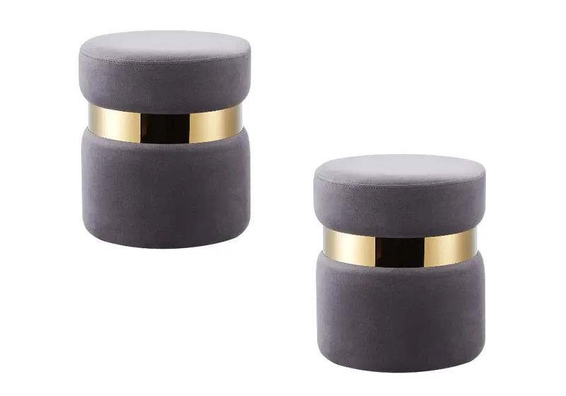 Pouf design doré velours anthracite - Isy