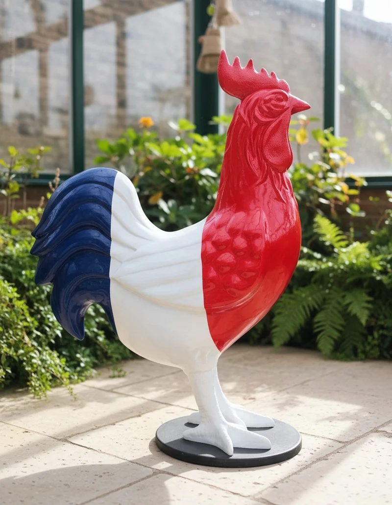 Casa Padrino Luxus Deko Skulptur Vogel Dreifarbiger Riesenhahn H. 215 cm - Riesige Gartenskulptur - Lebensgroße Skulptur - XXL Deko Skulptur - XXL Deko Figur