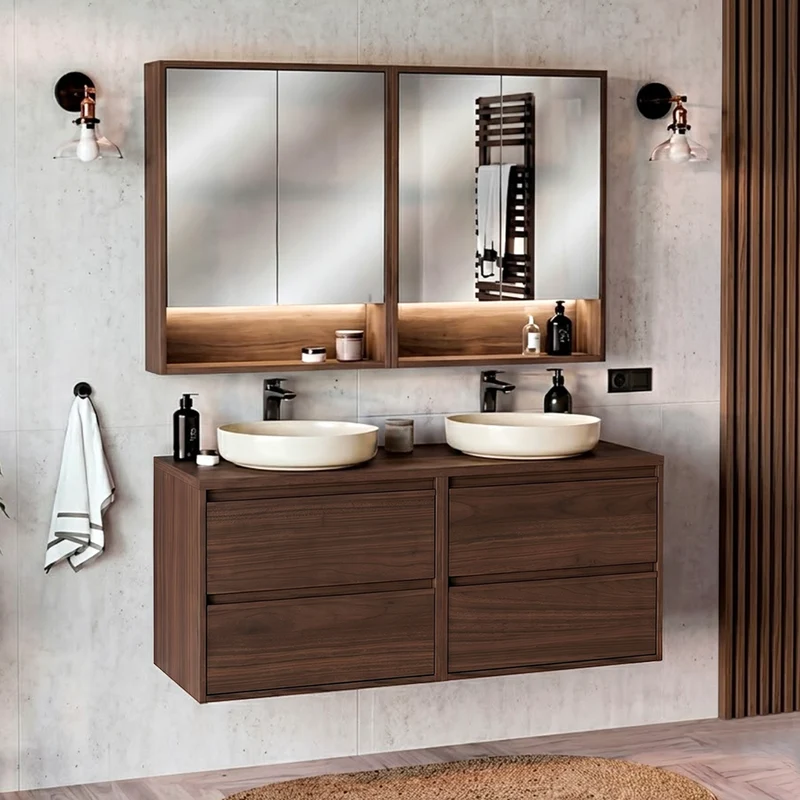 Ensemble meuble sous-vasque 120cm et armoires miroir Edmé Bois foncé