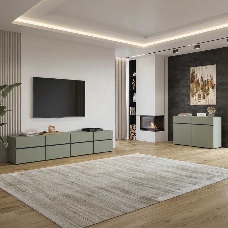 Meuble TV 4 portes 225 cm Lilia Vert