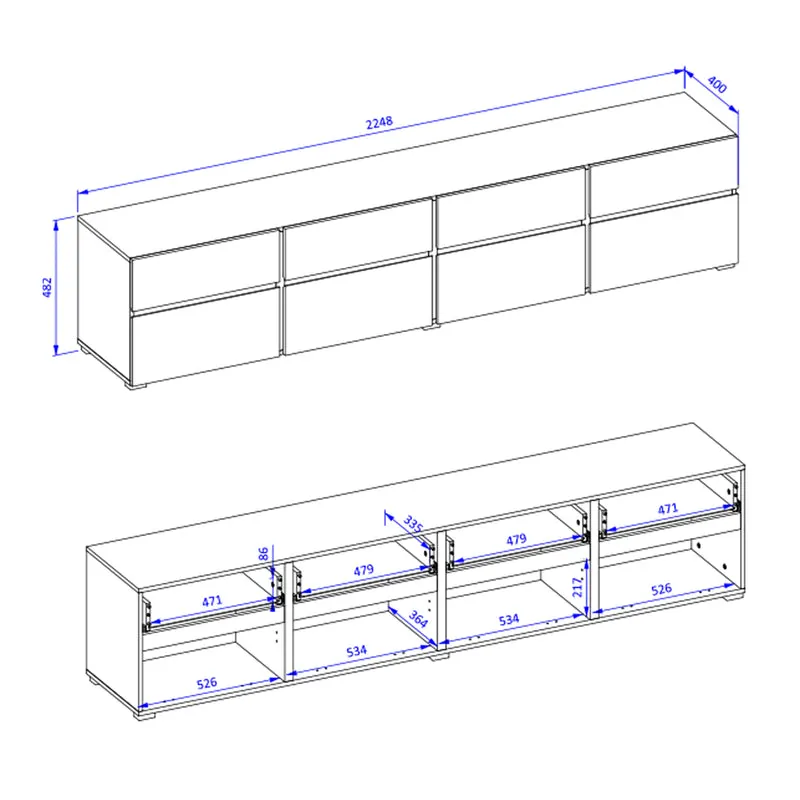 Meuble TV 4 portes 225 cm Lilia Vert