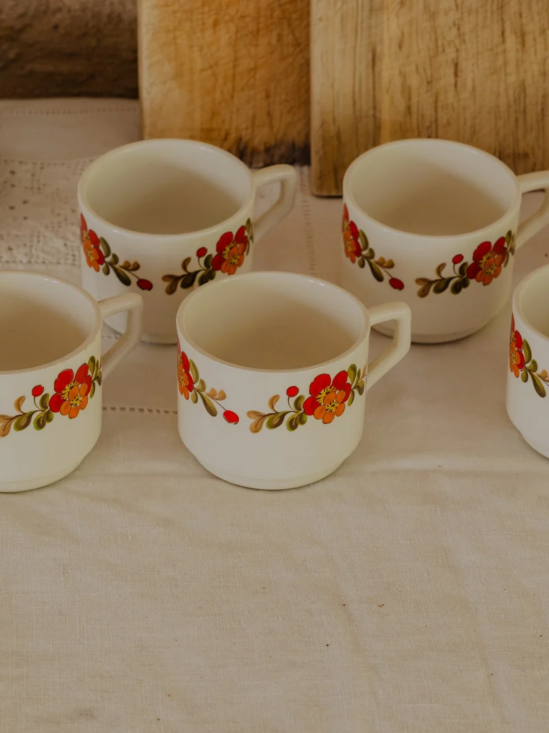 Léandre, le lot de 6 tasses vintage en faïence N°207